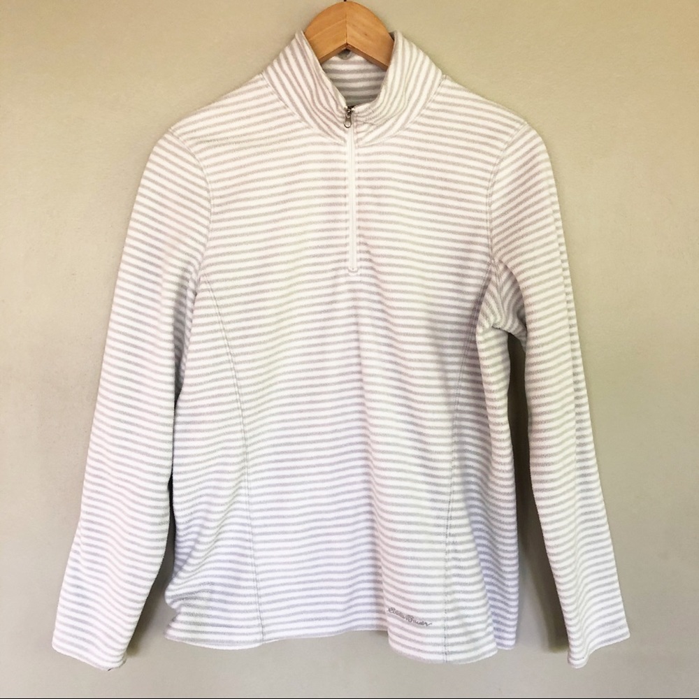 Eddie Bauer Quarter Zip Pullover Sweater Size M Gray White Striped